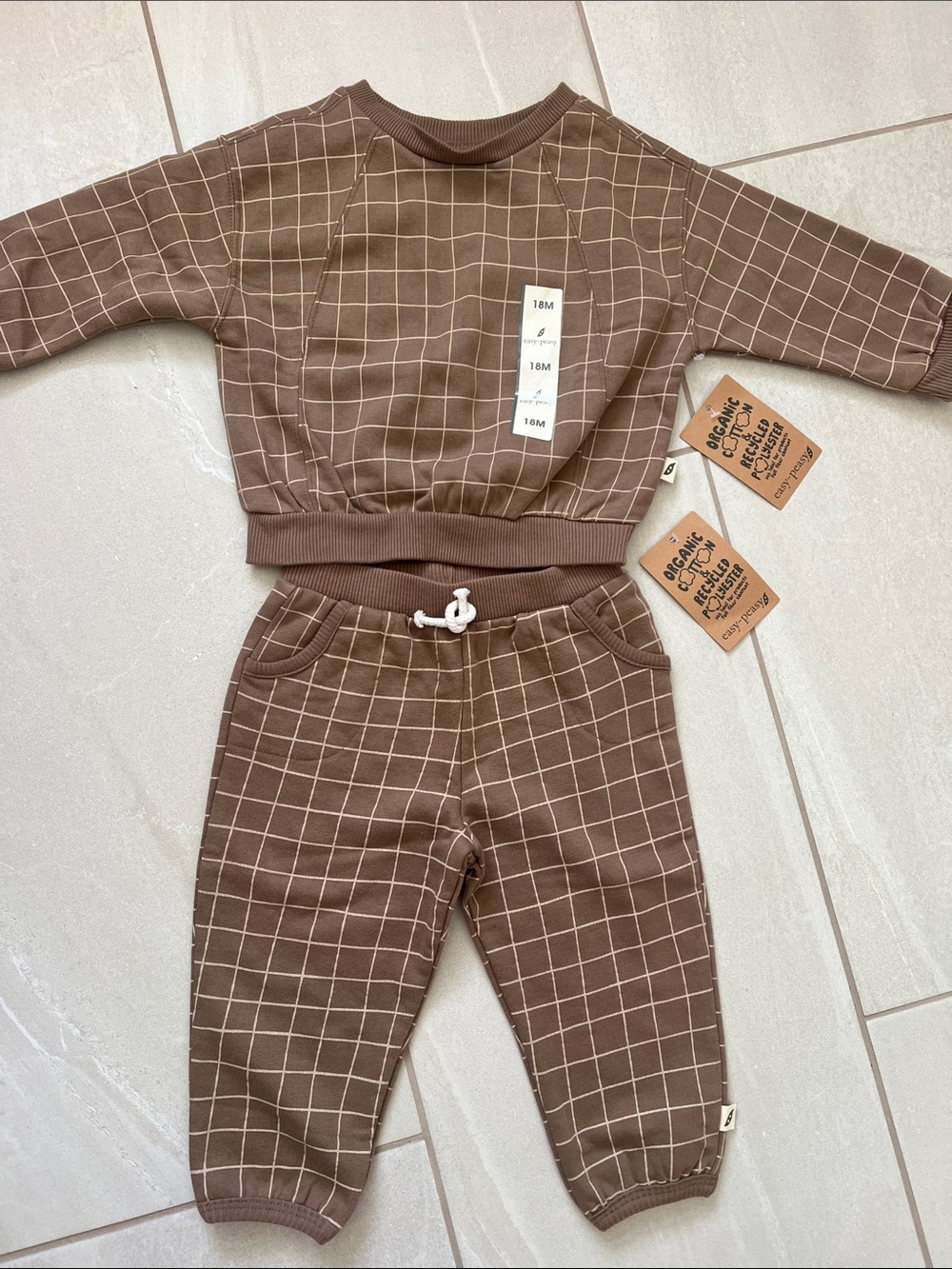 Kids Matching Set - Brown Grid Sweatshirt & Joggers